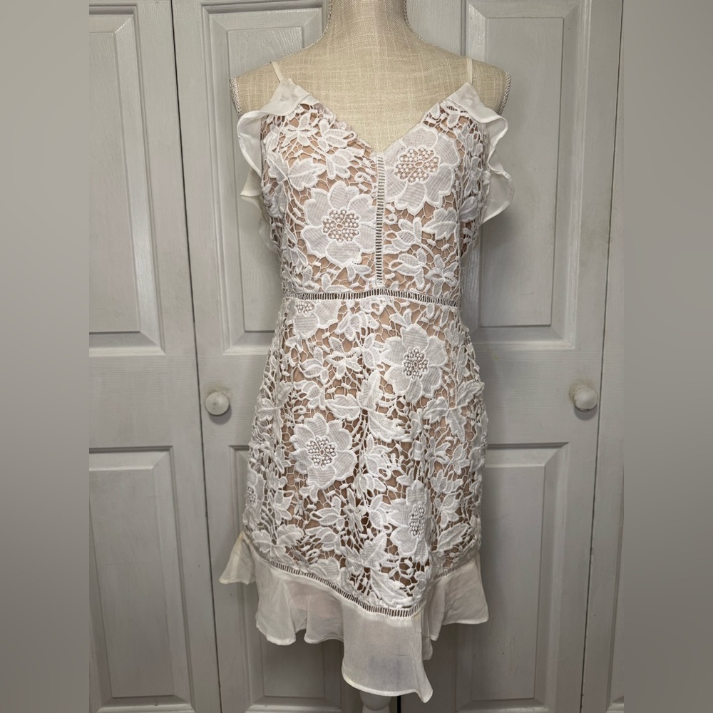 Lush White Floral Lace Mini Dress